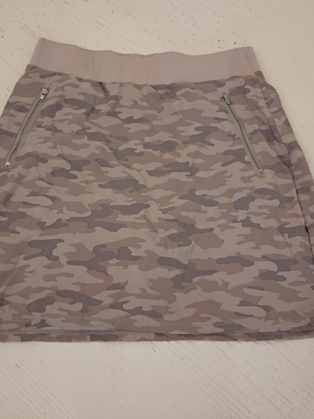 Neutral Beige Camo Mini Skirt with Zip Pockets
